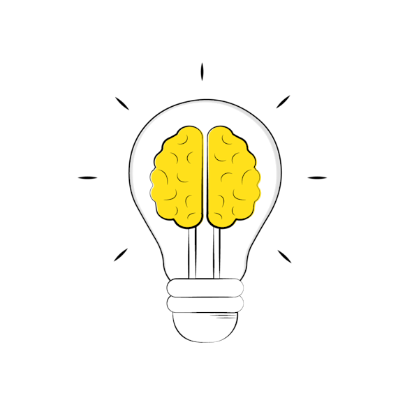 Lightbulb with a brain icon inside