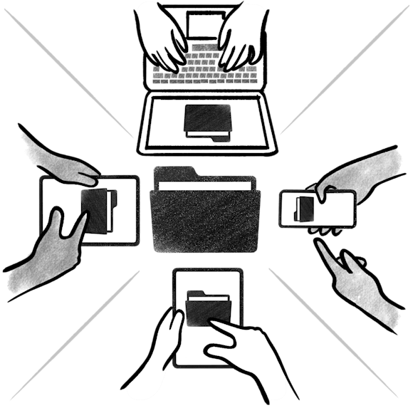 People opening files on devices