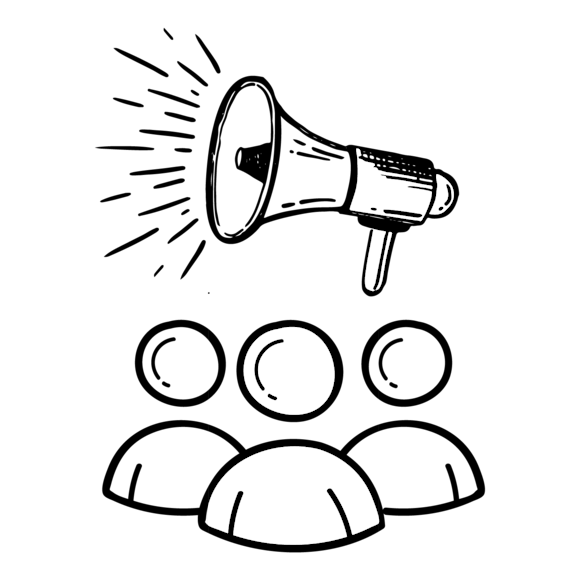 Graphic of three people icons with a megaphone