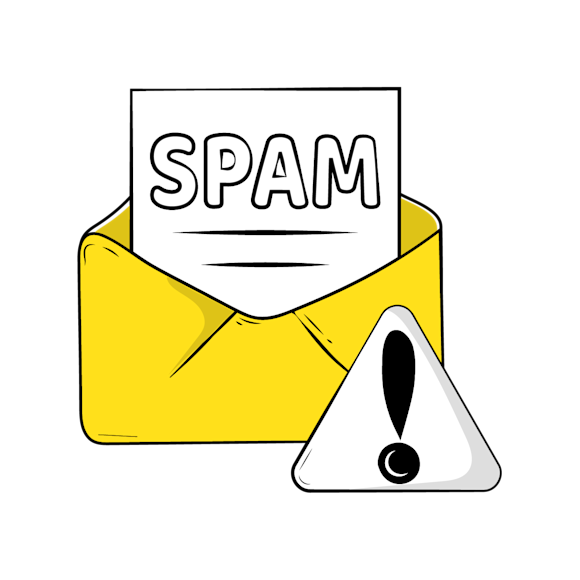 how to avoid spam triggers concept - Yellow envelope containing spam message with warning triangle symbol 