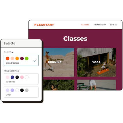 Abstract UI of choosing a custom or predesigned palette for a website called Flexstart