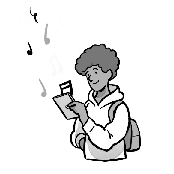 Person with a backpack, listening to music