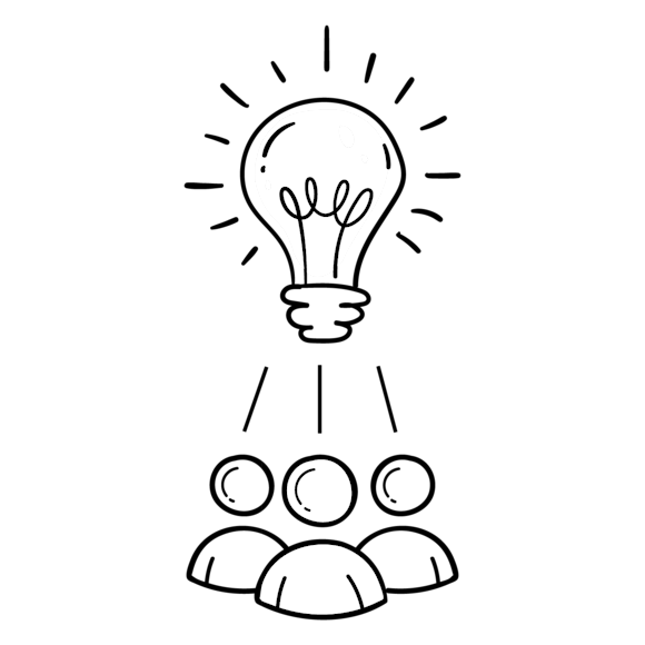 Graphic of people with a light bulb on top 
