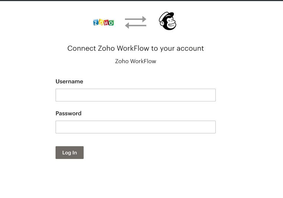 Image of connecting Zoho with Mailchimp