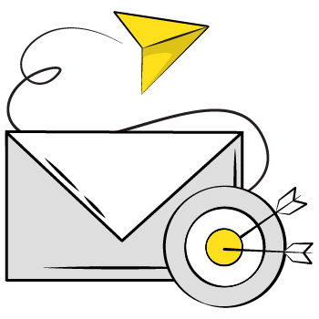 how to segment emails - Simple line drawing of an envelope with a bullseye and a paper airplane