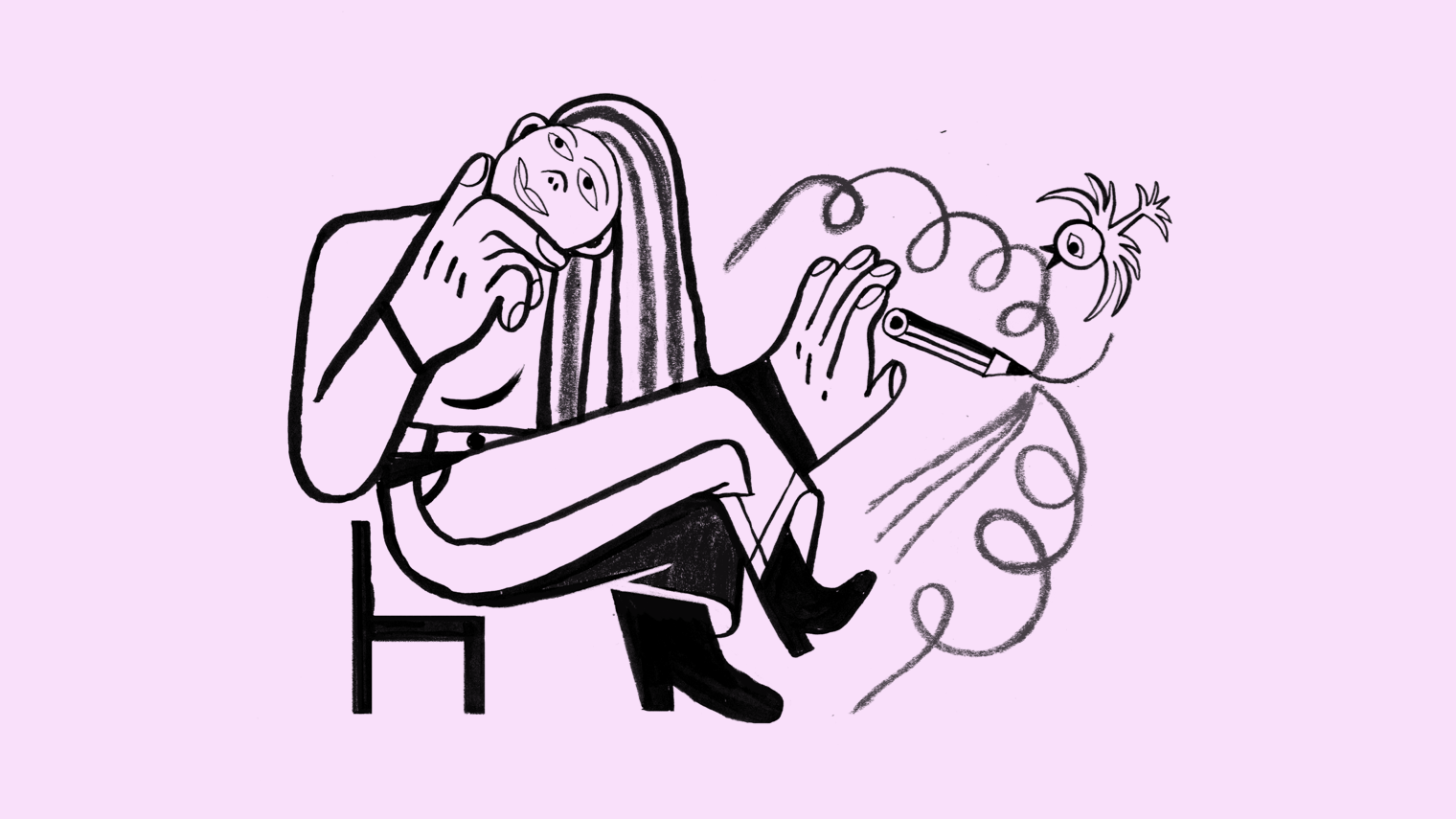 A woman drawing with a pencil