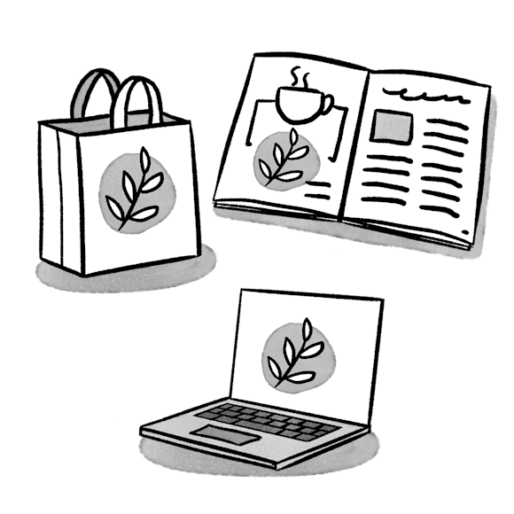 Shopping bag, book, and laptop