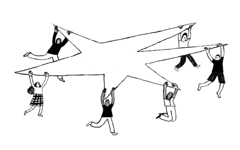 People holding up a six point star