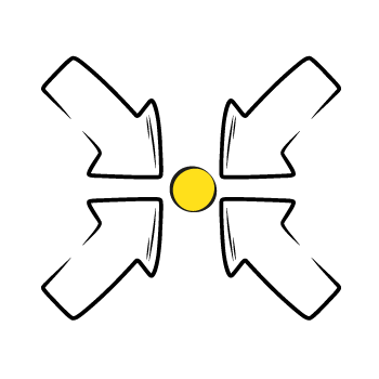 competitors websites - Four black outlined arrows pointing inward toward a yellow circle in the center