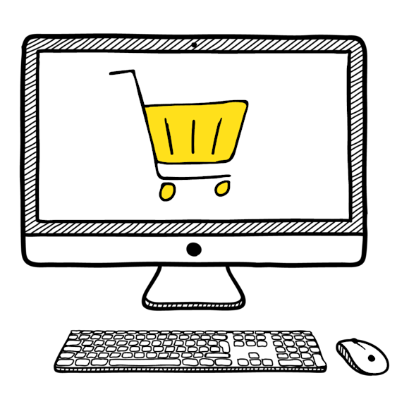 computer with online shopping cart