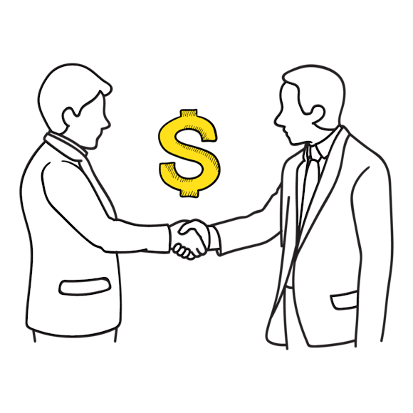 people shaking hands with dollar sign above the handshake