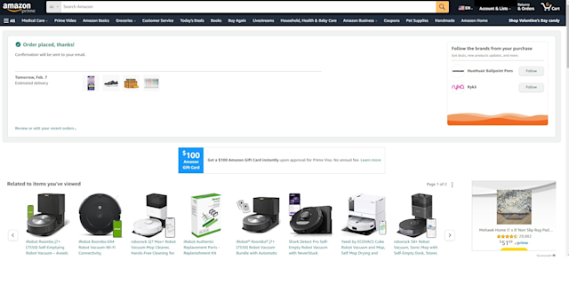 Amazon thank you page