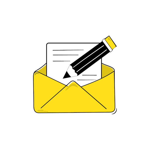 envelope with pencil writing subject line