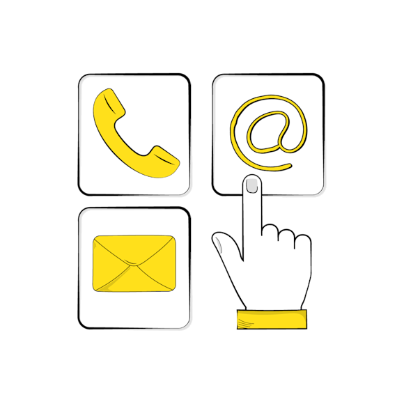 Envelope, phone, and @ symbol