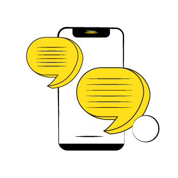 text messaging laws - Illustration of a smartphone with two yellow speech bubbles