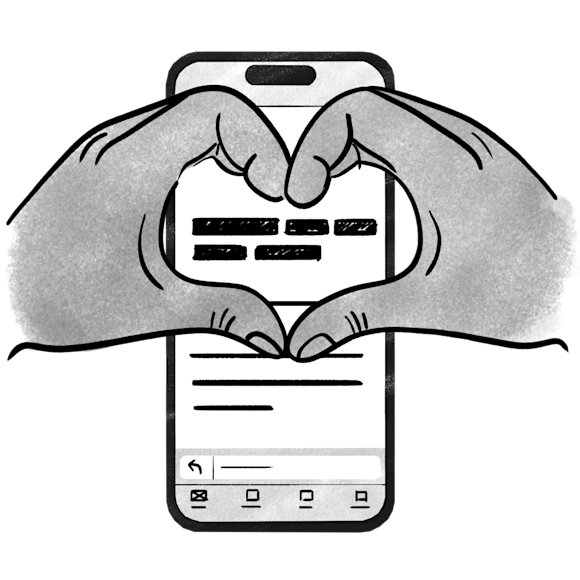 Hands making a heart shape with an introduction email in the background