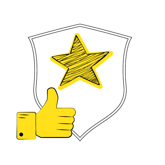 a good website - Yellow thumbs-up icon with a sketched star above it