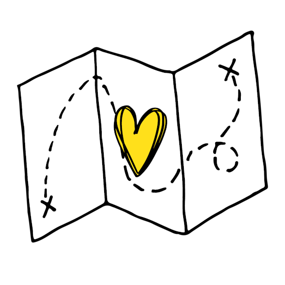 Graphic of a map with a heart on it