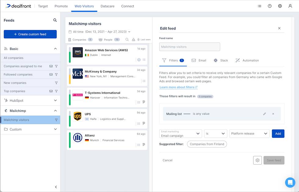 Filter companies visited your website from Mailchimp Campaigns
