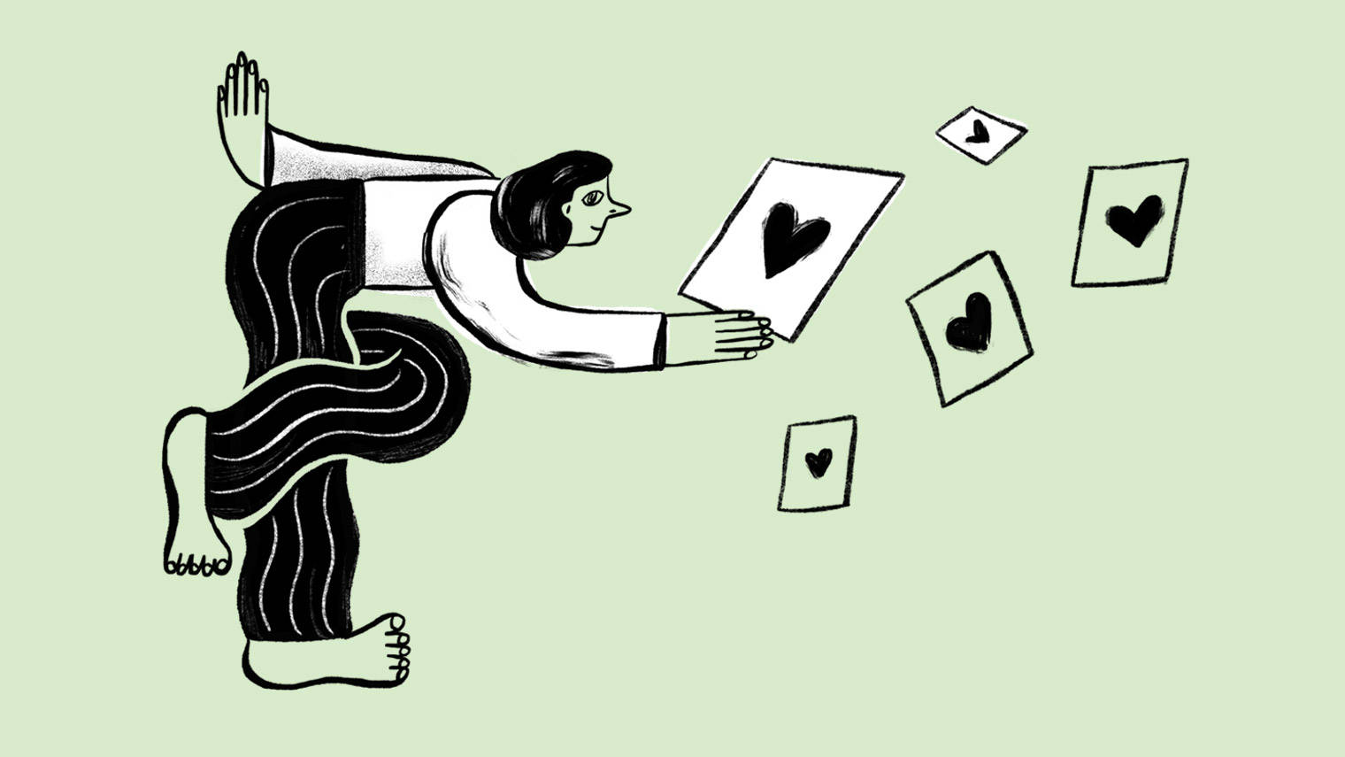 illustration of woman with cards