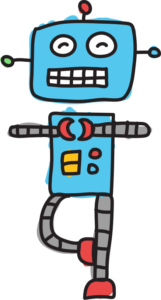 blue robot showing different expressions and emotions in a cartoon style