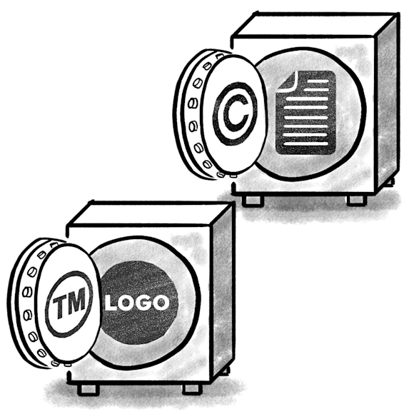 Two safes with copyright and trademark symbols