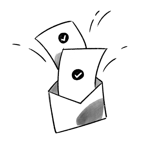 Email (envelope) with two check marks, representing a double opt-in