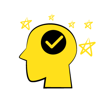 what your website needs - human head silhouette with stars and a checkmark symbol