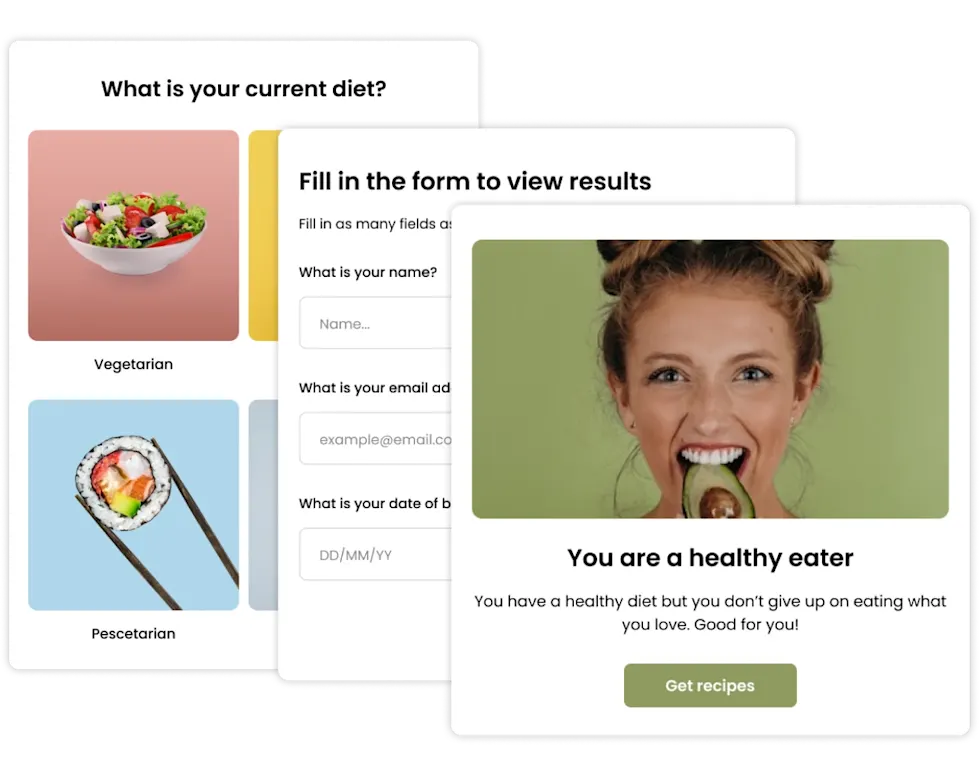 Example quiz created in Opinion Stage and survey to collect leads.