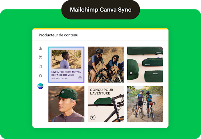 Tandu synchronise l’intégralité de sa bibliothèque Canva dans le producteur de contenu de Mailchimp afin de créer des campagnes avec l’éditeur par glisser-déposer.