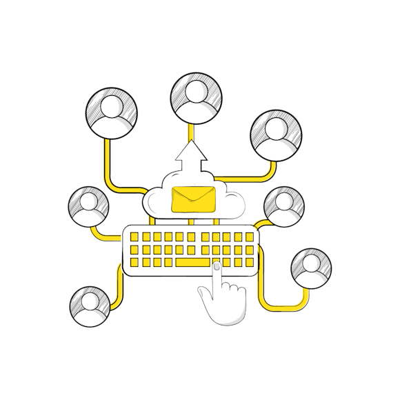 Keyboard typing an email to various recipients