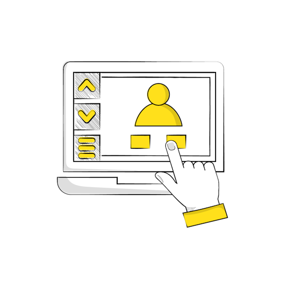 A laptop with a person icon on the screen