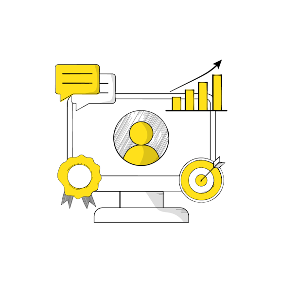 desktop computer surrounded by CRM icons