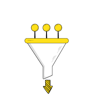 sales pipeline - Three yellow circles arranged horizontally above simple geometric line shapes