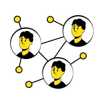 your USP - Simple line illustration of interconnected circles containing yellow and black profile portraits