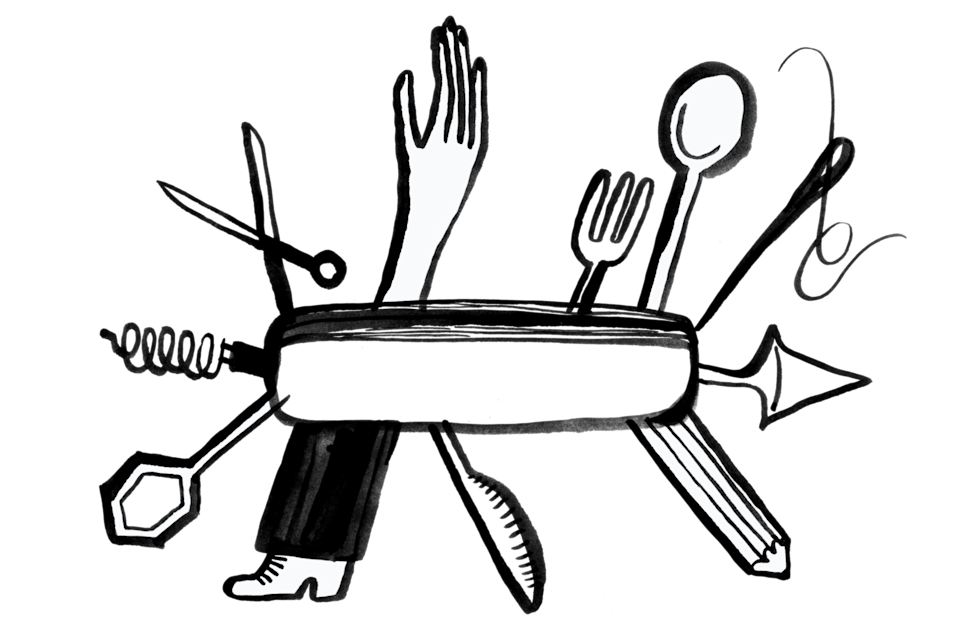 All-in-one Swiss army knife with hand.