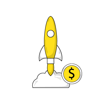 types of entrepreneurship - illustration of a rocket next to a dollar sign coin