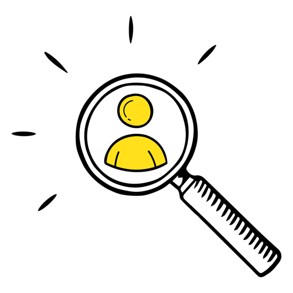 magnifying glass identifying a user