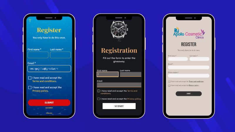 Our applications feature fully customizable registration forms, allowing you to gather all the contact details that you need. The apps are responsive to all mobile devices.