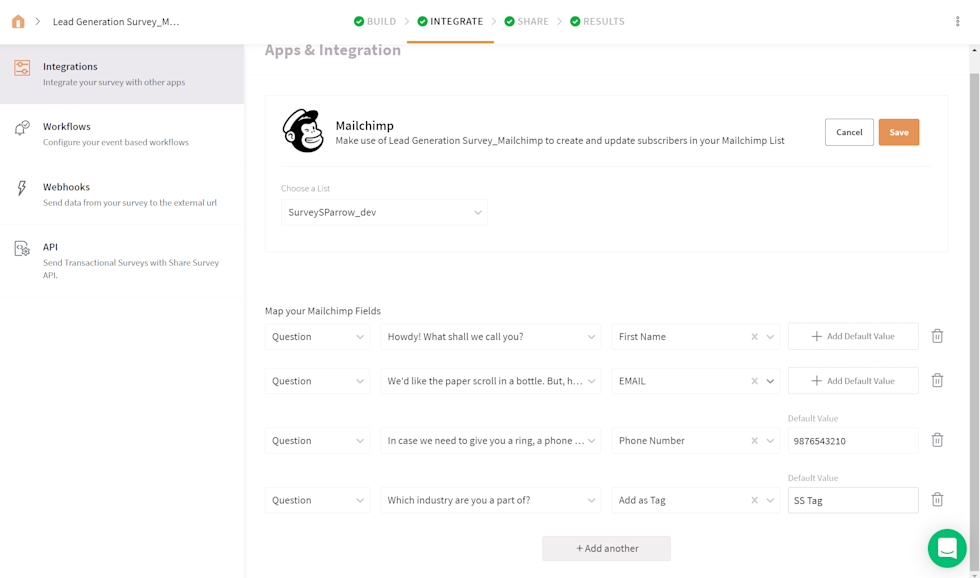 Map Survey questions to Mailchimp fields