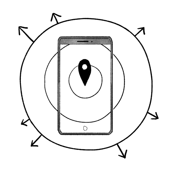 Phone with a circle around it, representing the location