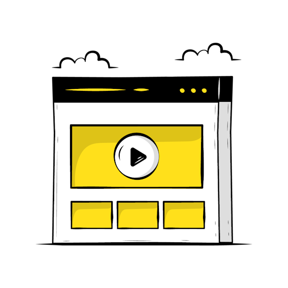 content audit cadence - Simple sketch of a video player interface with a large yellow play button and three smaller yellow rectangles below it