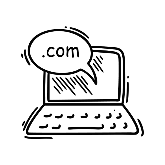 computer with .com chat bubble