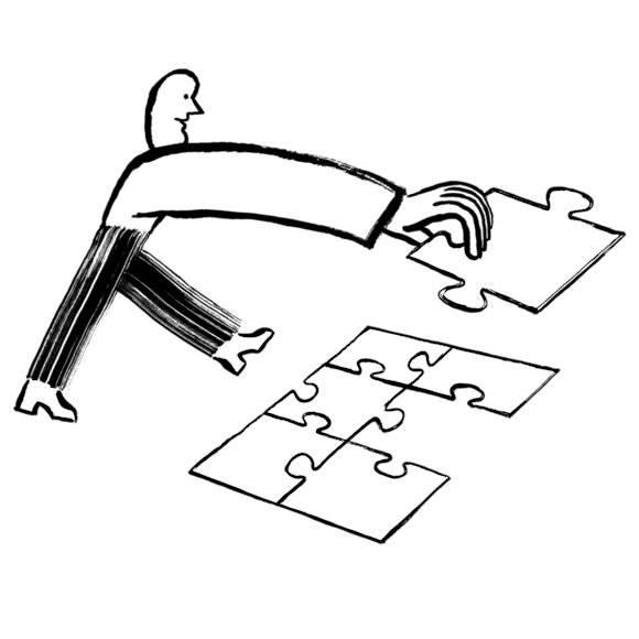 Abstract man, completing a puzzle