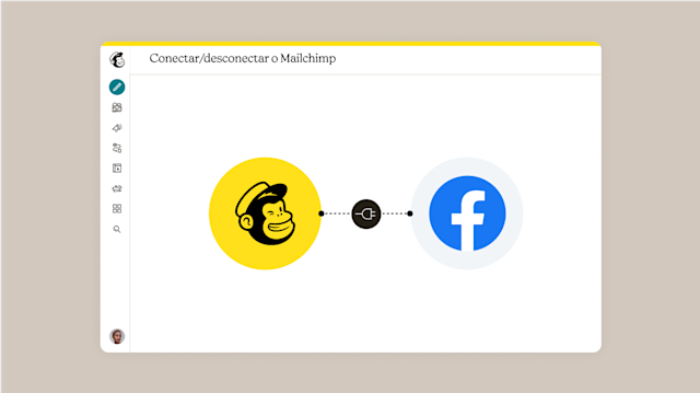 Logotipos do Mailchimp e da Meta conectados por um ícone de plugue que mostra a integração entre o Meta Lead Ads e o Mailchimp.
