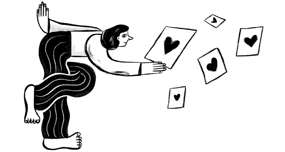 illustration of a woman holding cards