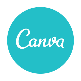 Canva logo featuring white cursive text on a turquoise circular background