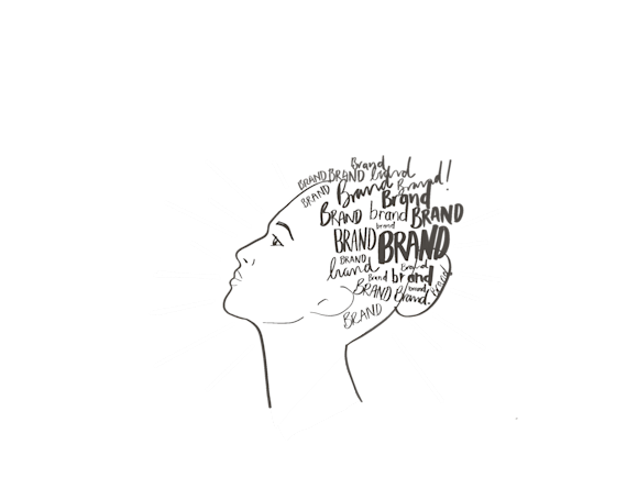 Abstract image of a person's head with the word brand