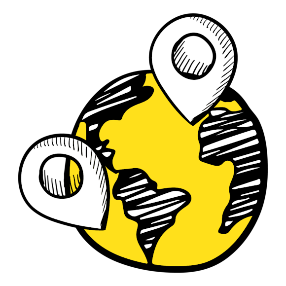 world graphic with location markers