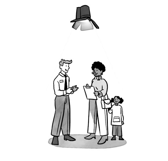 3 people under a spotlight